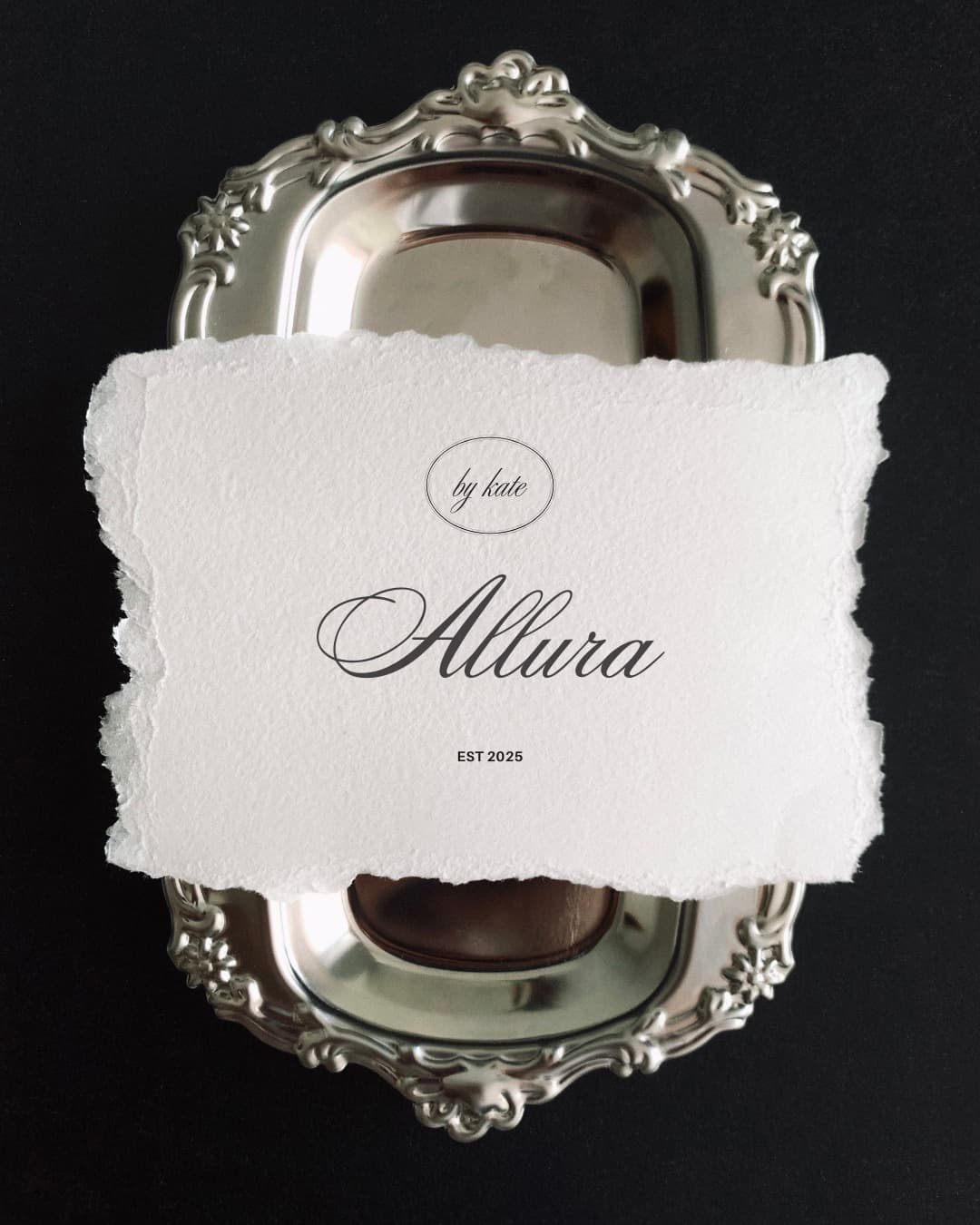 Allura by Kate card on a silver tray