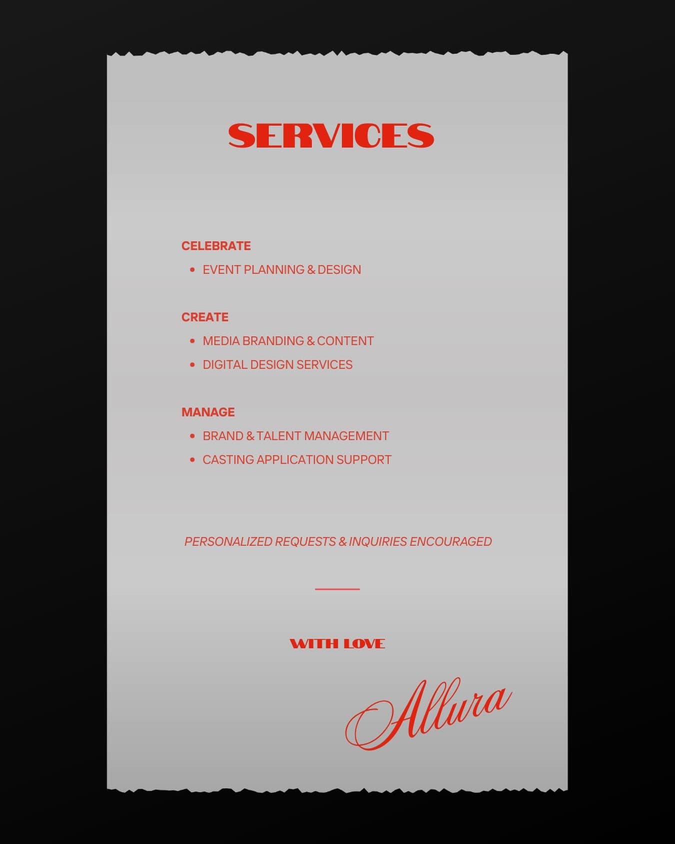 ALLURA services menu